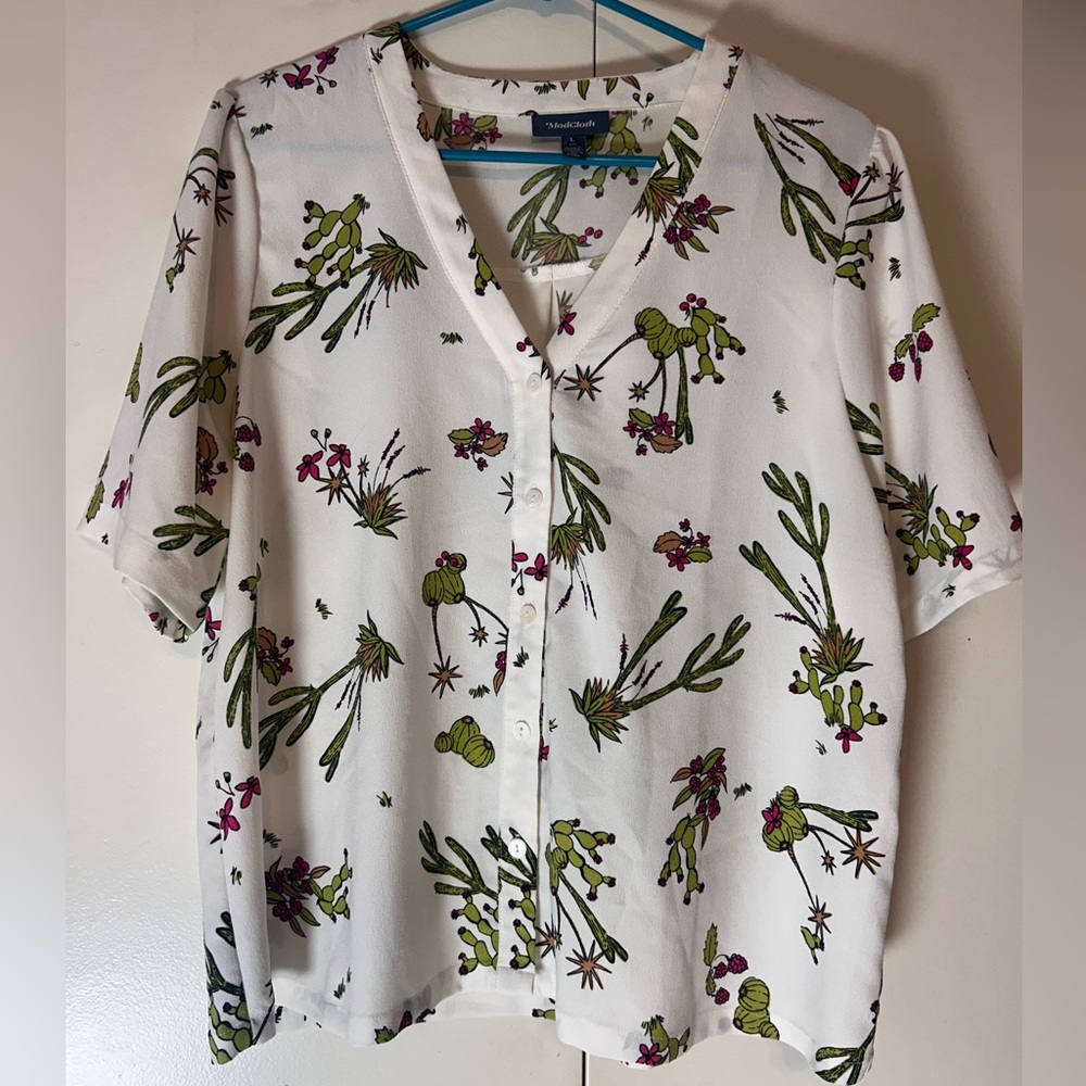 Modcloth Southwestern Cactus Blouse, size L